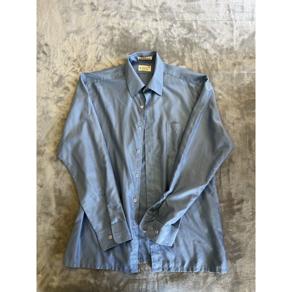 VTG 60s 70s Jacques Corbeau Tailored Fit Dagger Disco Shirt Size L Blue - Picture 1 of 9